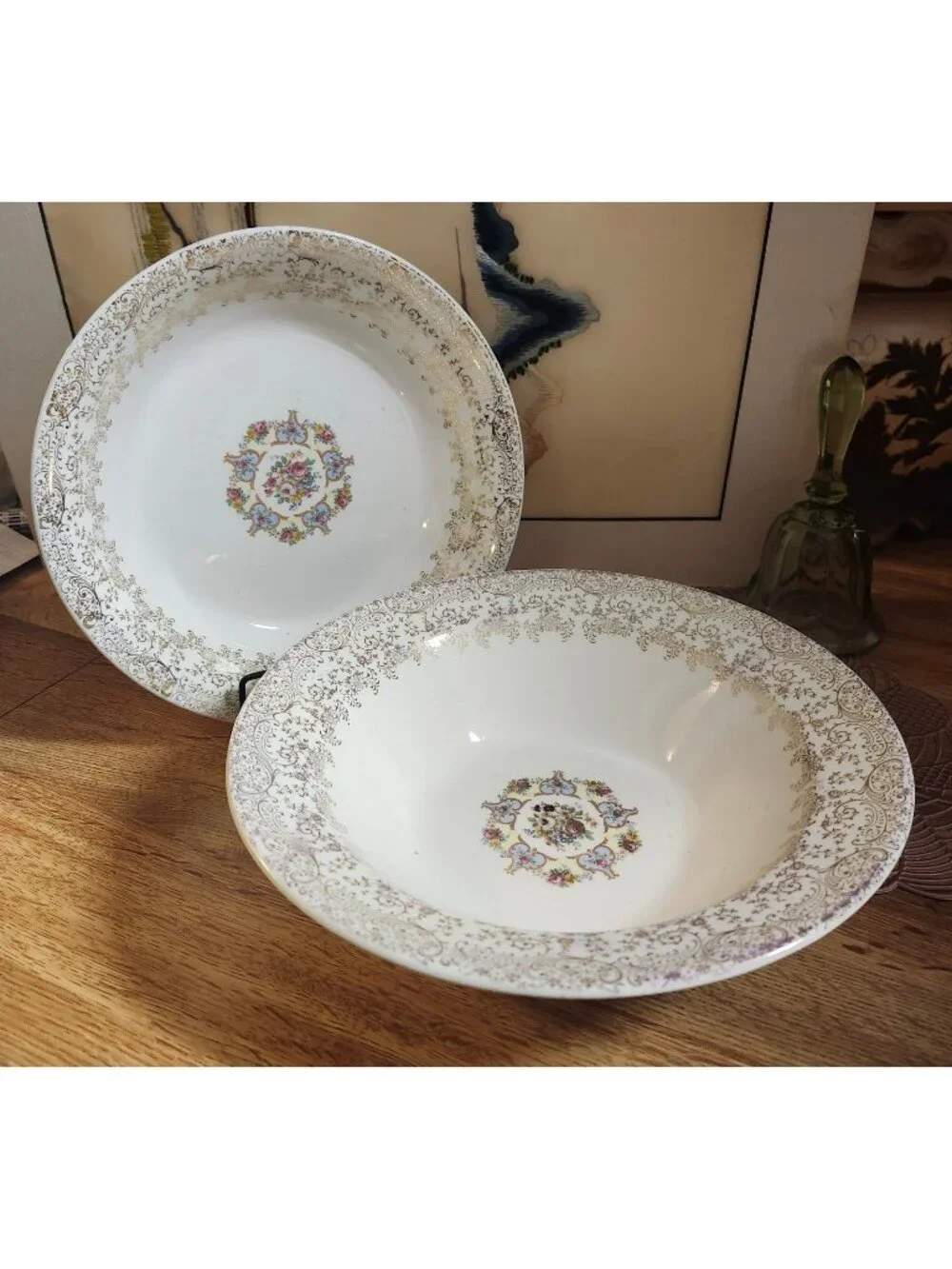 Vintage Royal China Santa Rosa Serving Bowls Warranted 22K Gold Trim Floral